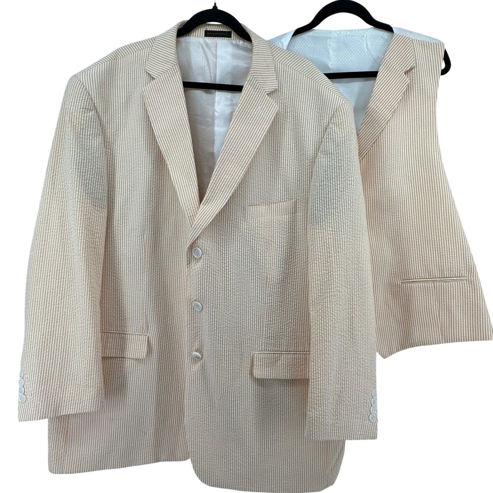 Pallini Seersucker Blazer Vest Set Mens 52R Orange White Southern Derby Dapper